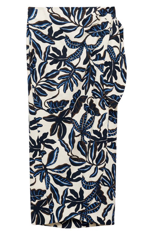 Mango Print Linen Blend Faux Wrap Midi Skirt In Blue
