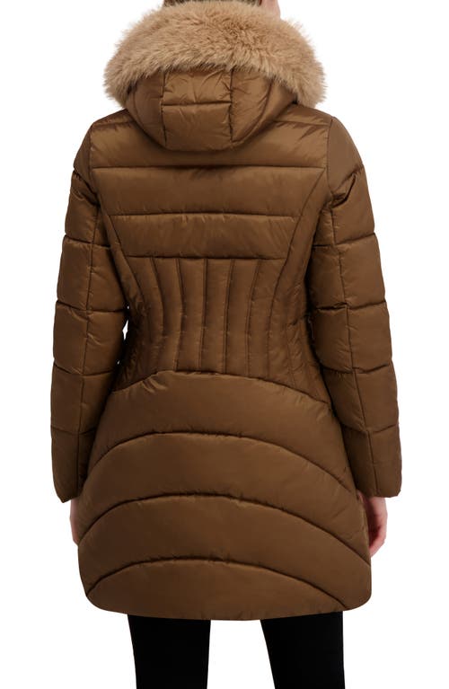 Laundry By Shelli Segal Puffer Jacket With Faux Fur Trim Hood In Brown