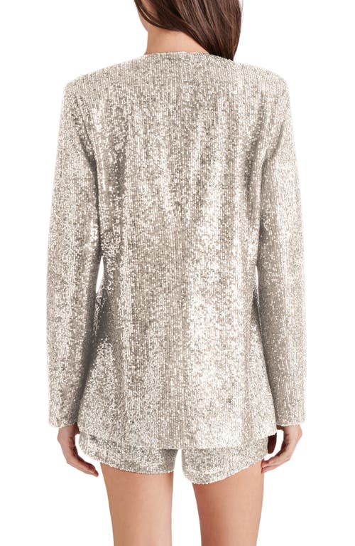 Steve Madden Collarless Sequin Blazer In Silver
