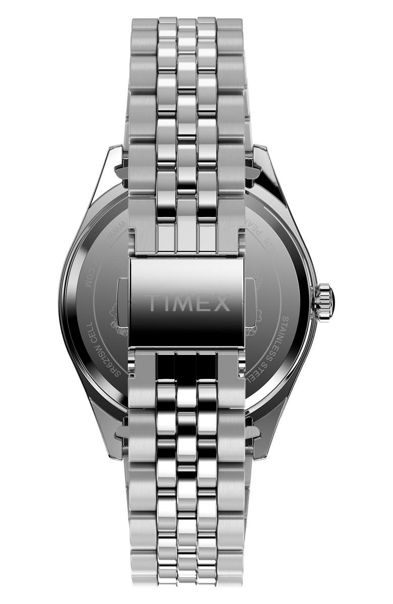 Timex<sup>®</sup> Peanuts<sup>®</sup> x Timex Legacy Snoopy with Flower Dial 36mm Stainless Steel Bracelet Watch, Alternate, color, Silver-Tone