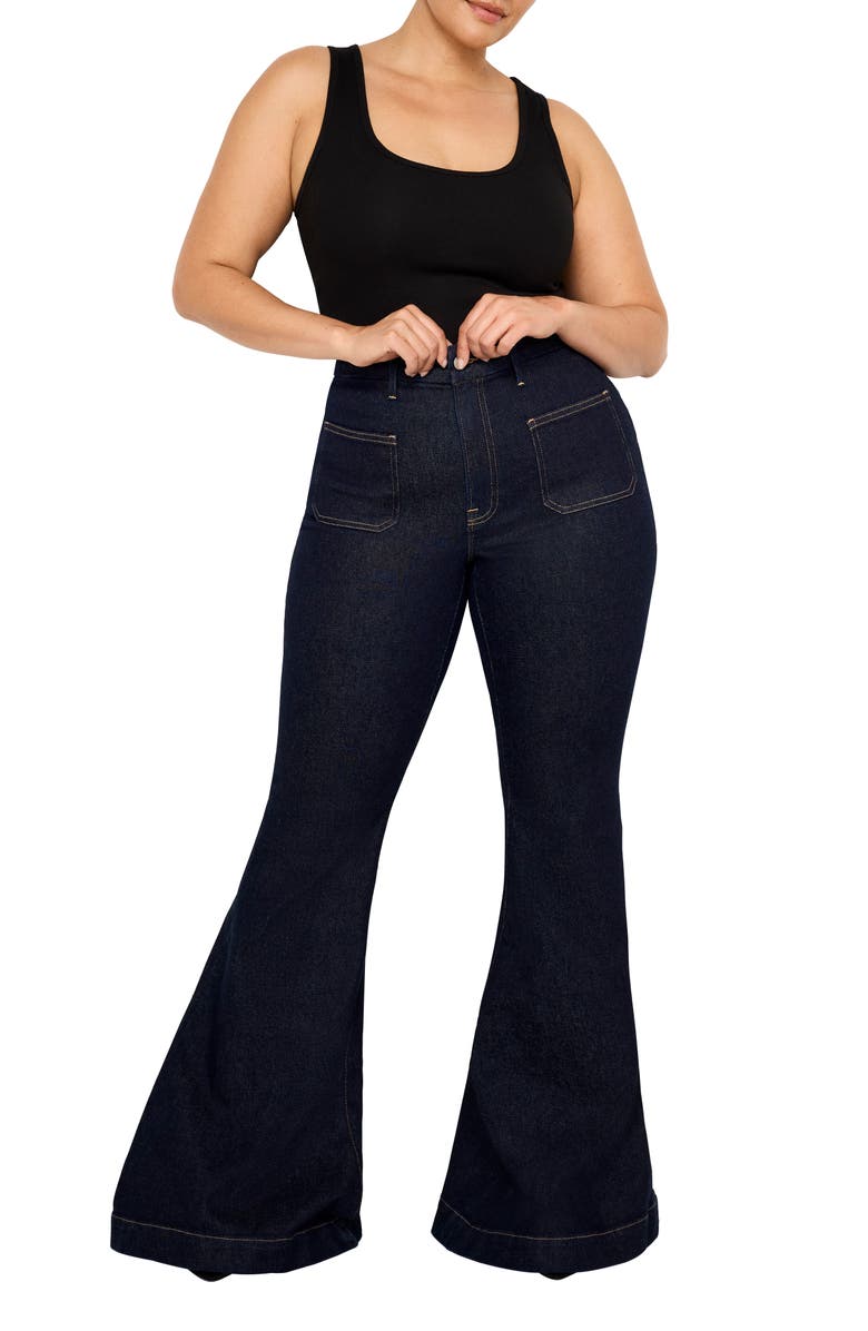 Good American Good Waist Super High Waist Super Flare Jeans, Alternate, color, Indigo716
