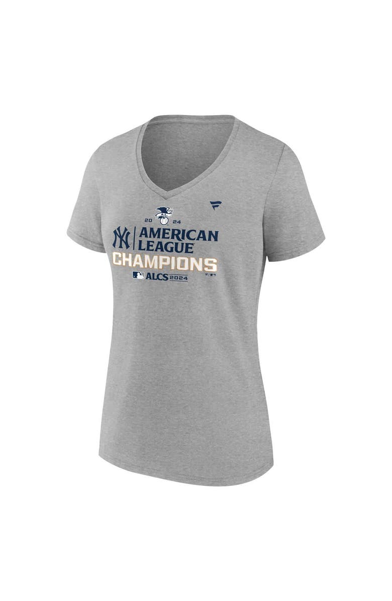 FANATICS Women's Fanatics Heather Gray New York Yankees 2024 American League Champions Locker Room V-Neck T-Shirt, Alternate, color, 