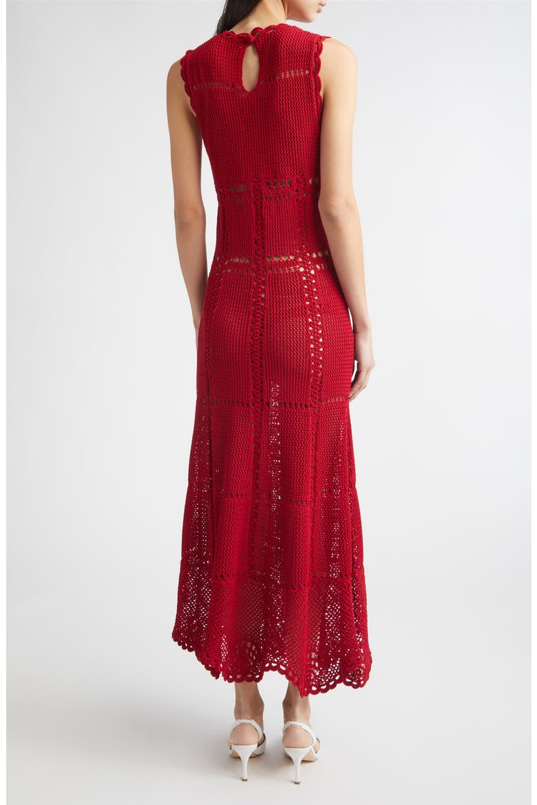 Flared Crochet Cotton Midi Dress, Alternate, color, RUBY RED