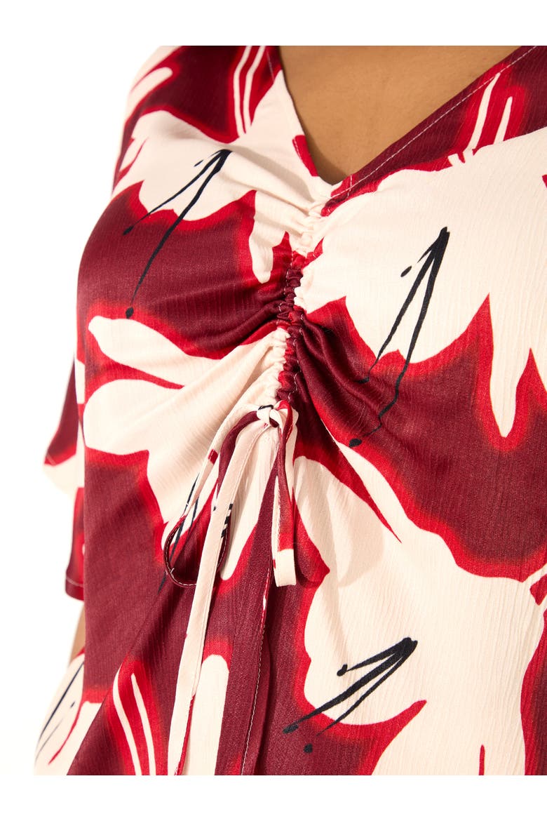 Floral Print Ruched Front Blouse, Alternate, color, Red Floral