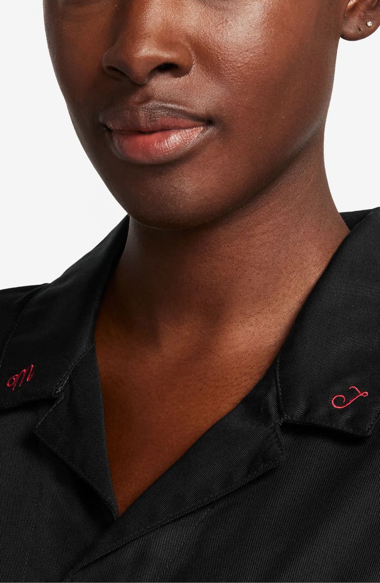 Jordan Embroidered Notched Collar Camp Shirt, Alternate, color, Black/ Gym Red