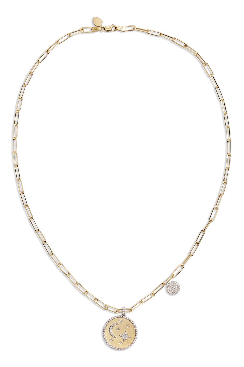 Pavé Diamond Coin Pendant Necklace, Main, color, YELLOW GOLD