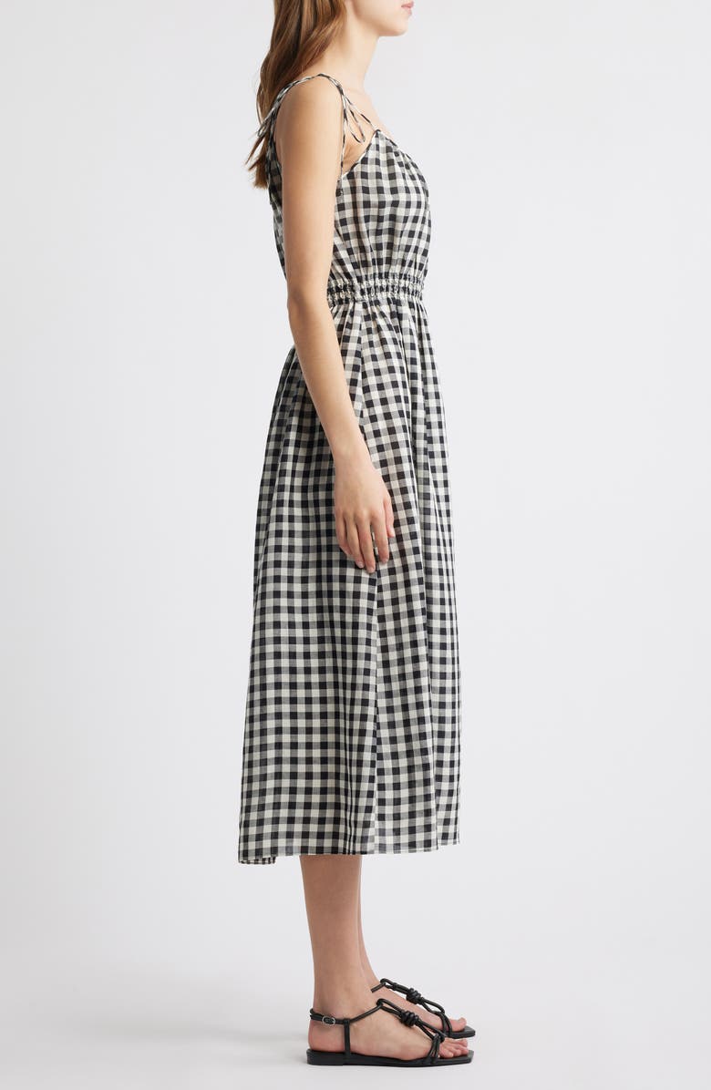 DÔEN Leslie Gingham Pleated Maxi Dress, Alternate, color, Black Marilyn Gingham