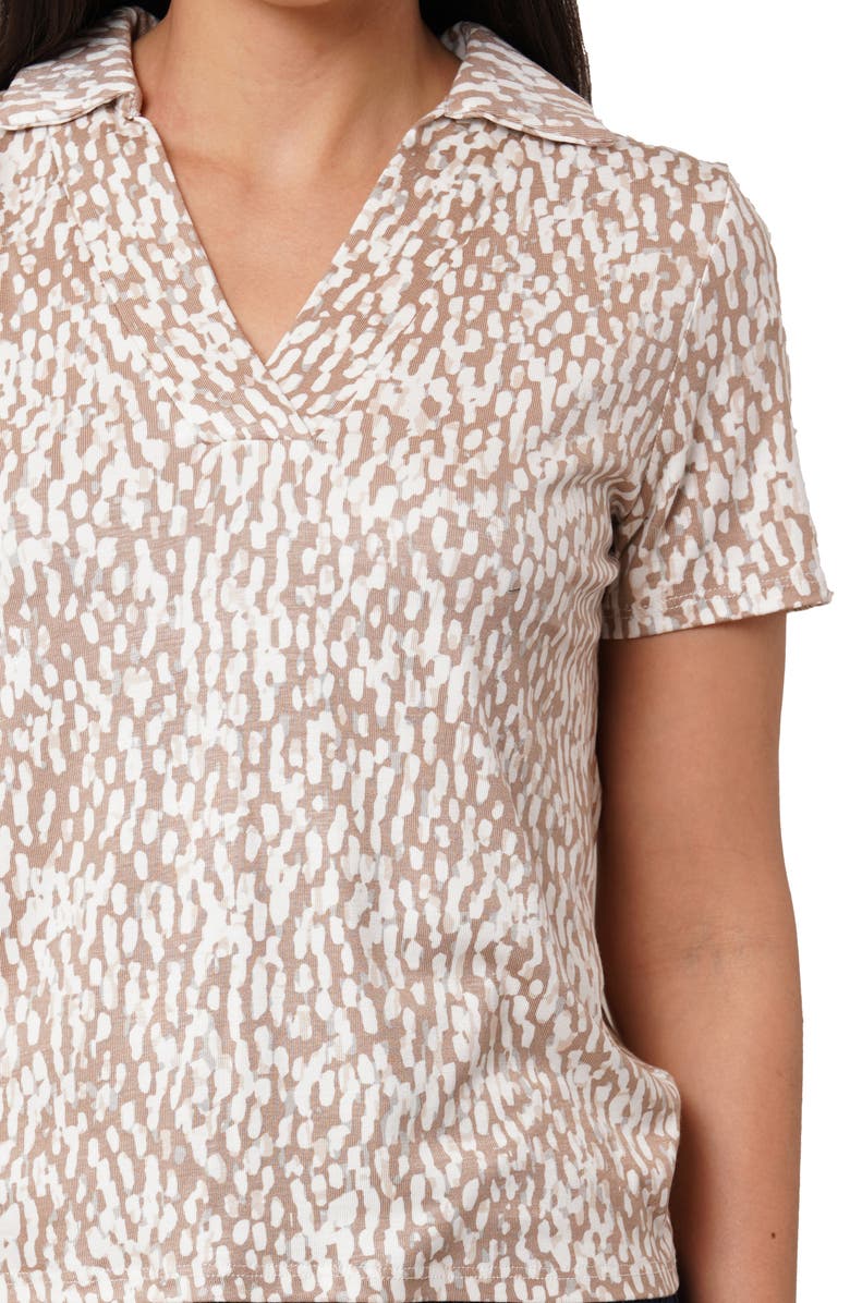 SUNNY LEIGH Johnny Collar Short Sleeve Top, Alternate, color, Kali Print Taupe
