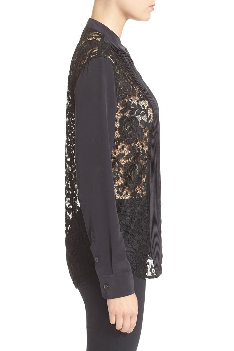 Lace Panel Tuxedo Shirt, Alternate, color, TRUE BLACK