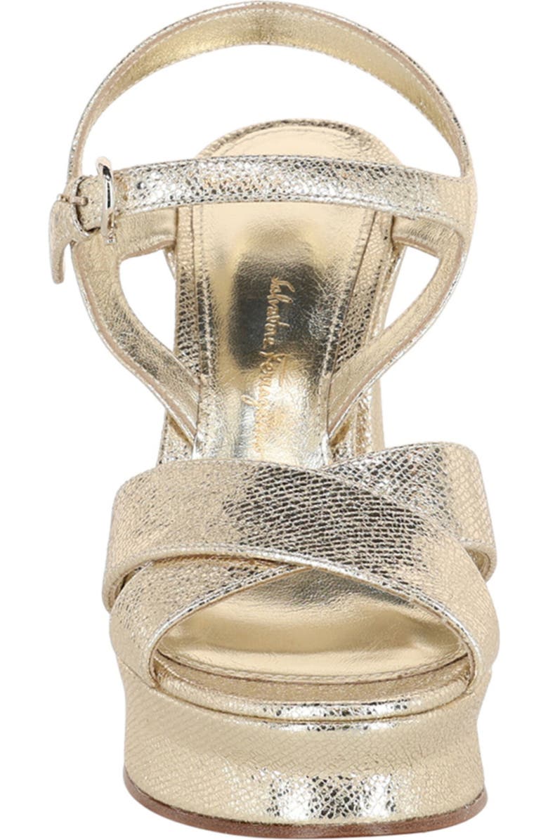 FERRAGAMO Sonya Metallic Leather Platform Sandal, Alternate, color, Gold