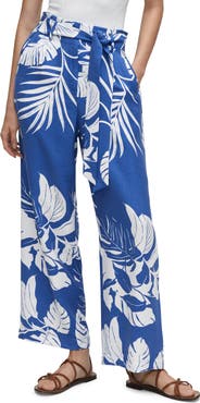 MANGO Tropical Print Wide Leg Paperbag Pants