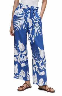 MANGO Tropical Print Wide Leg Paperbag Pants