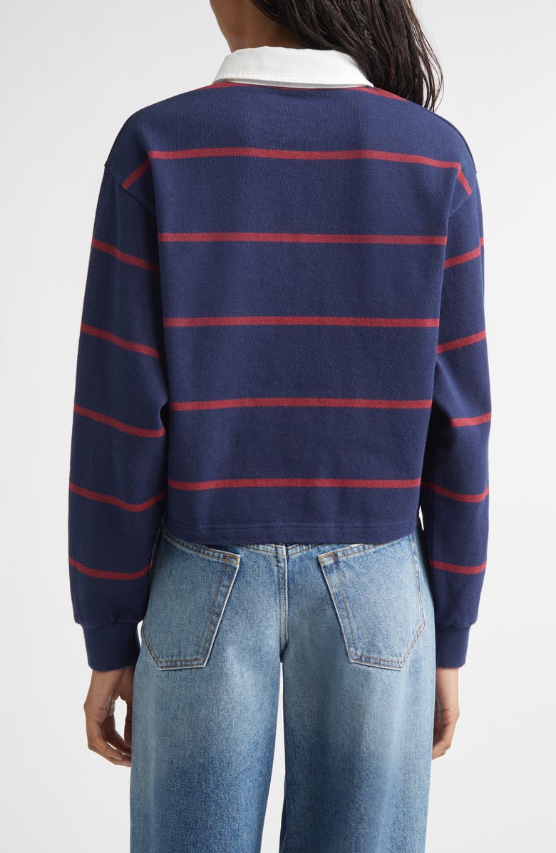 Sporty
Rich Serif Logo Embroidered Cotton Long Sleeve Rugby Polo, Alternate, color, Dark Navy/White/Merlot