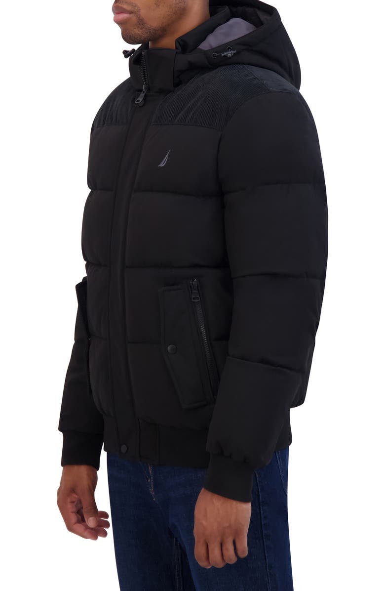 Nautica Water Resistant Mixed Media Bomber Jacket, Alternate, color, Black