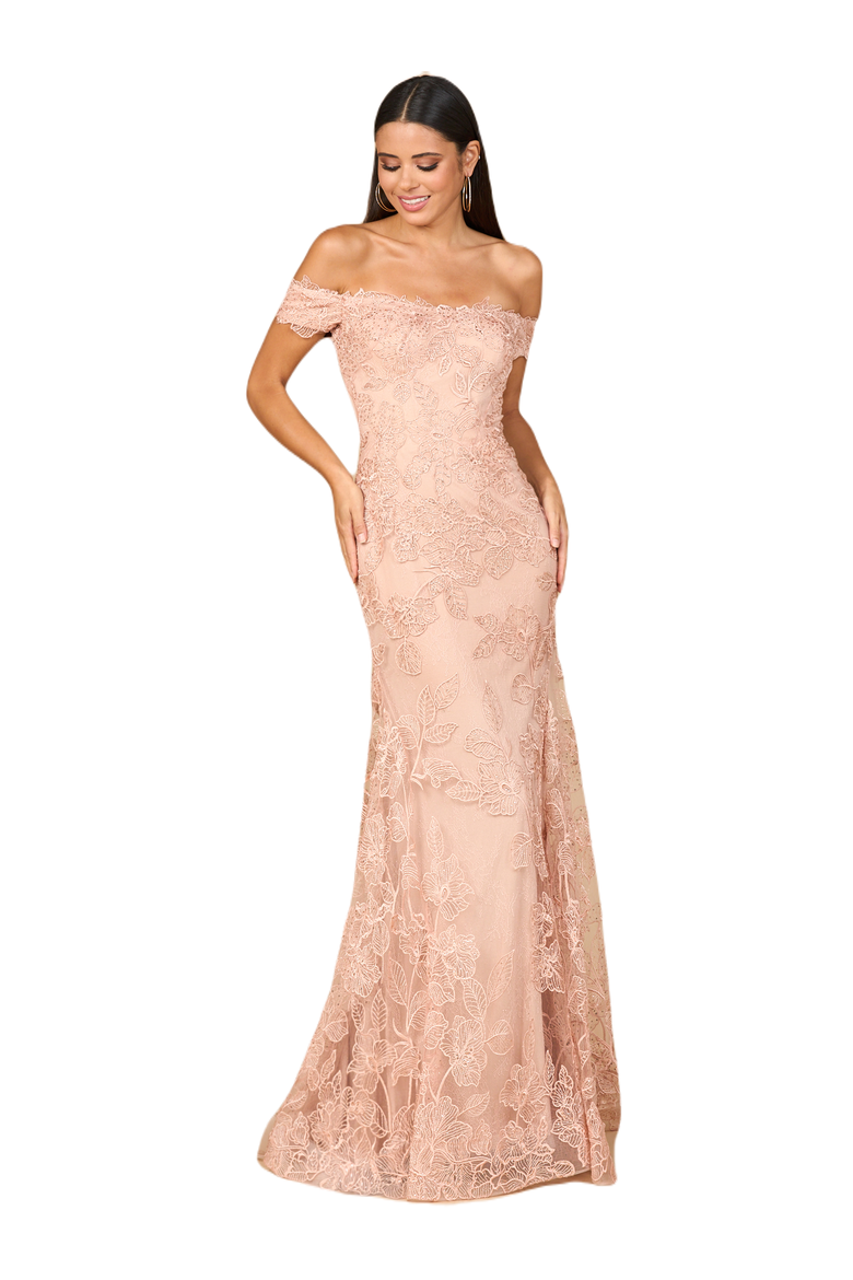 Off Shoulder Lace Mermaid Gown, Main, color, Blush