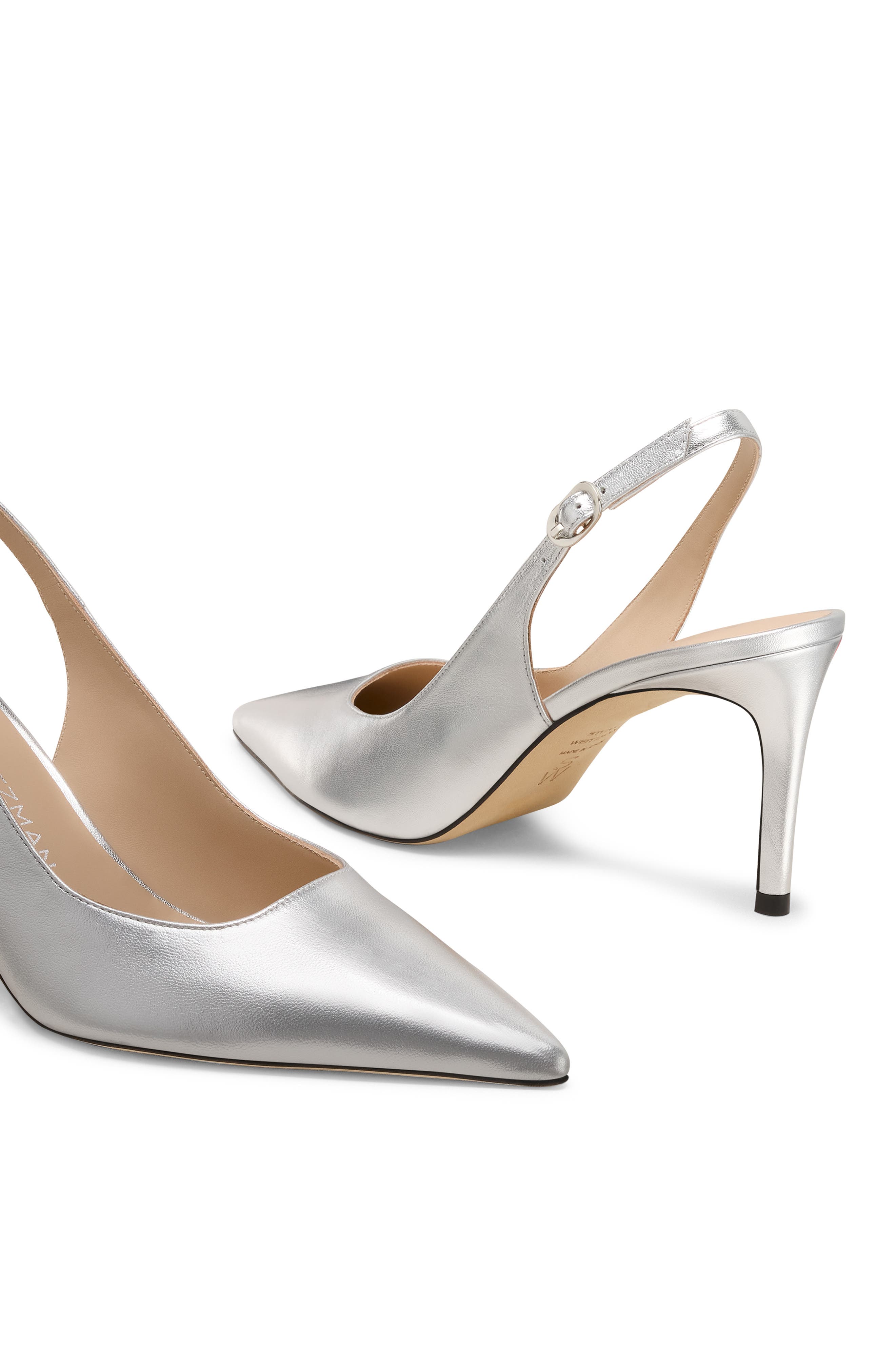 Stuart Weitzman Power Pointed Toe Slingback Pump, Alternate, color, Silver