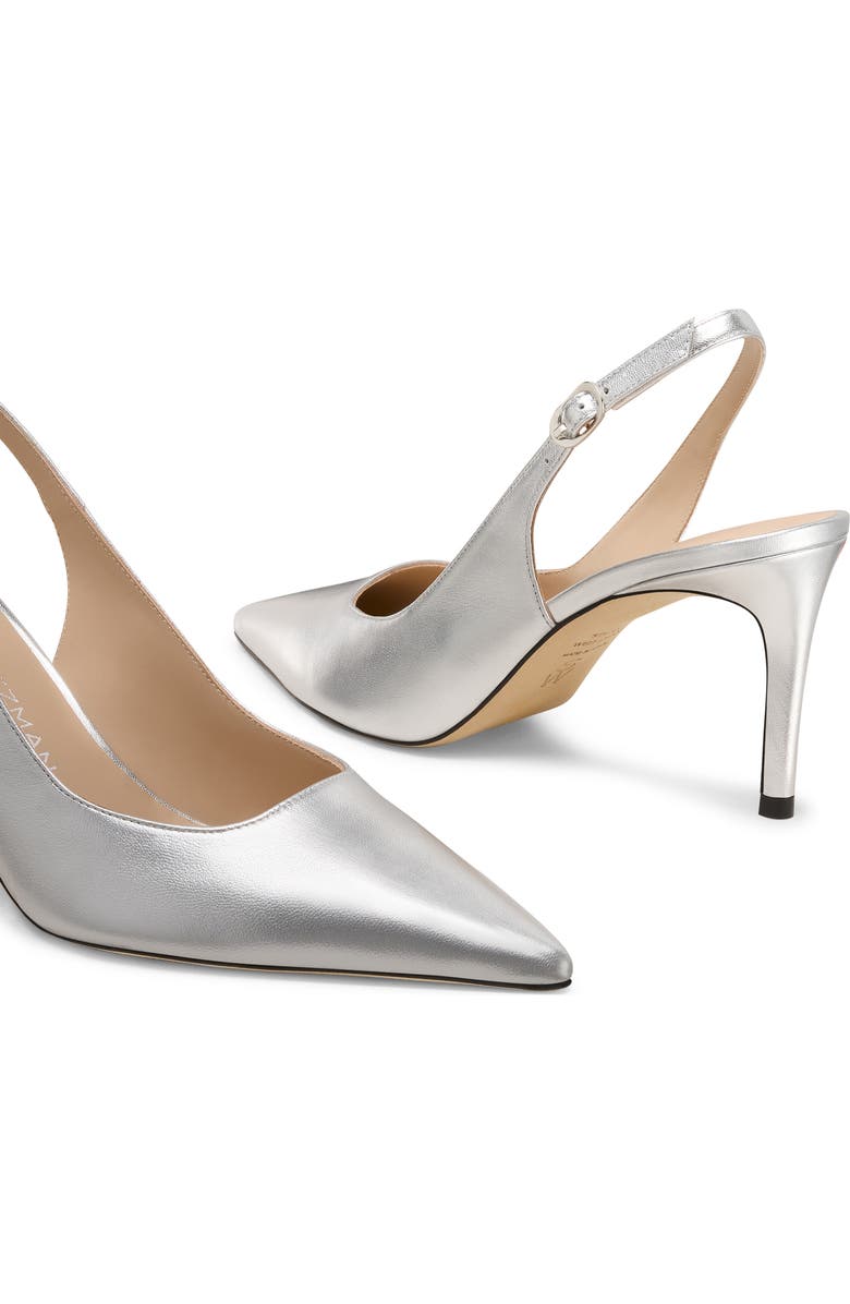 Stuart Weitzman Power Pointed Toe Slingback Pump, Alternate, color, Silver