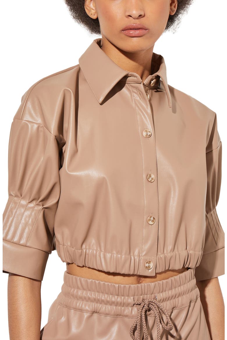 Faux Leather Crop Shirt, Main, color, JAVA