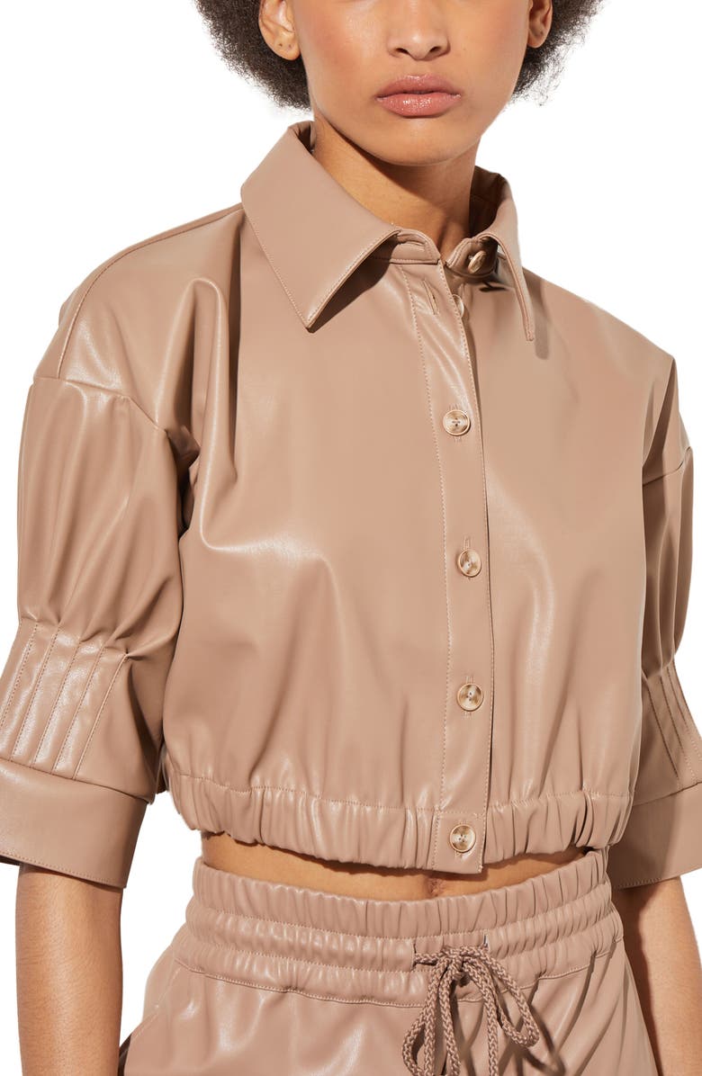 Ming Wang Faux Leather Crop Shirt, Main, color, Java