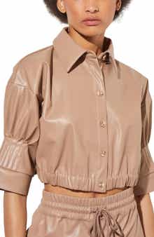 Ming Wang Faux Leather Crop Shirt