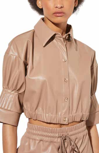 Ming Wang Faux Leather Crop Shirt