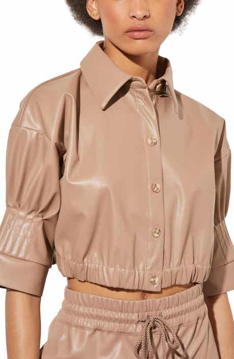 Ming Wang Faux Leather Crop Shirt