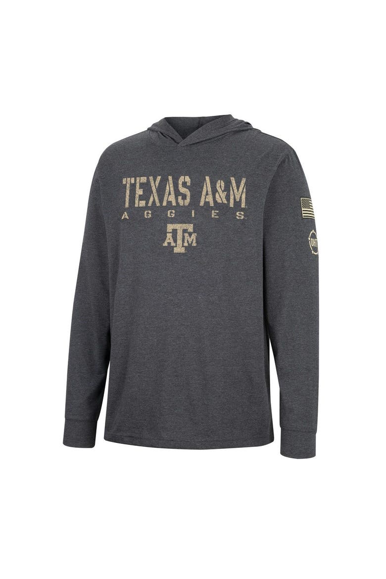 Men's Colosseum Charcoal Texas A&M Aggies Team OHT Military Appreciation Hoodie Long Sleeve T-Shirt, Alternate, color, Black