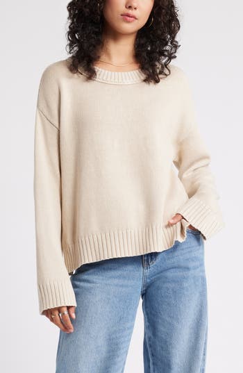 Bp. Acid Wash Oversize Cotton Sweater In Beige Pumice