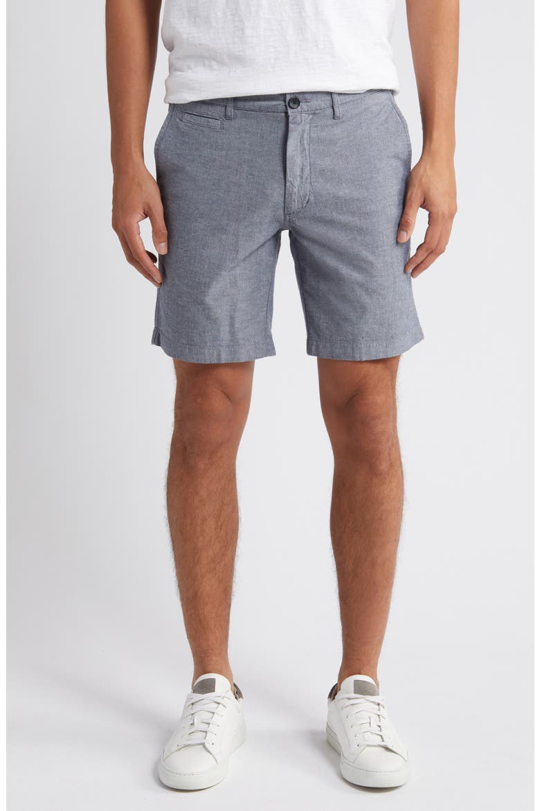 Cotton Stretch Chambray Shorts, Main, color, NAVY BLAZER- WHITE