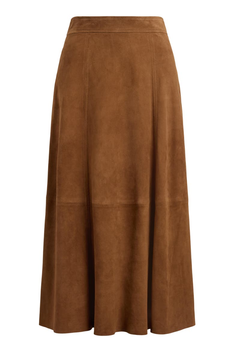 A Line Suede Midi Skirt, Alternate, color, LIGHT TOBACCO BROWN
