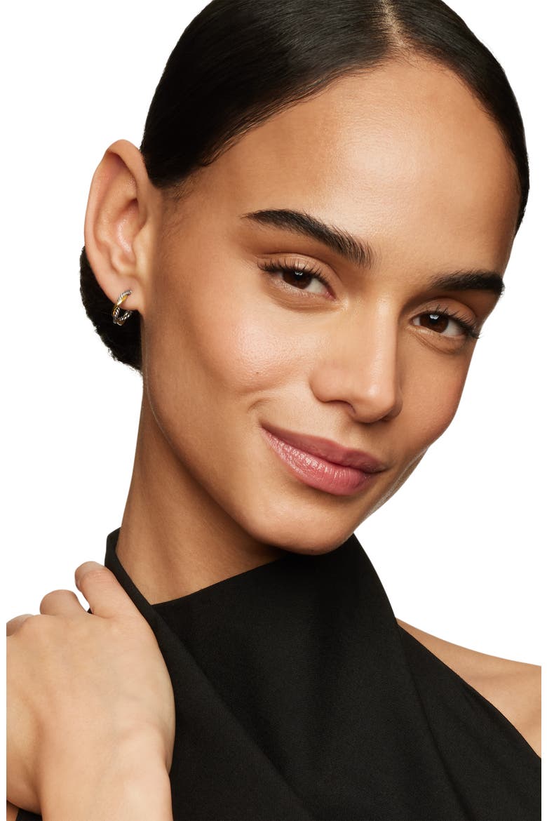 Petite Infinity Huggie Hoop Earrings in Sterling Silver with 14K Yellow Gold, Alternate, color, STERLING SILVER YELLOW GOLD