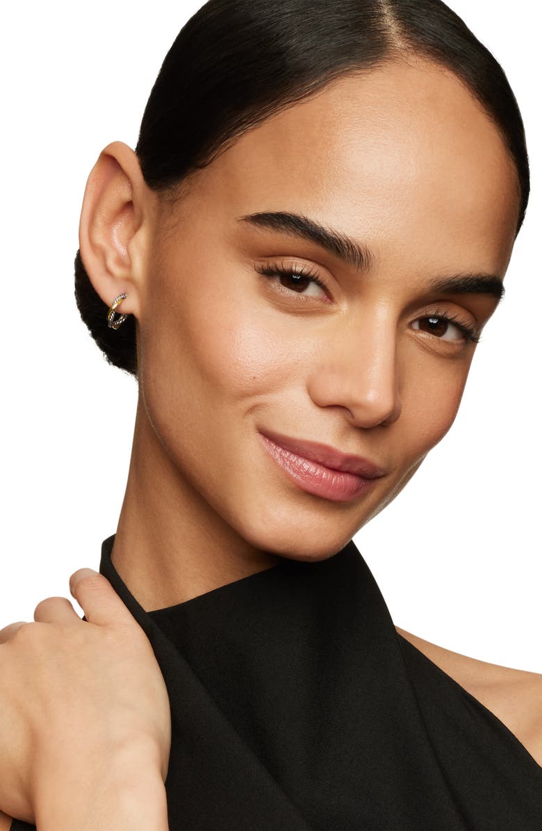 David Yurman Petite Infinity Huggie Hoop Earrings in Sterling Silver with 14K Yellow Gold, Alternate, color, Sterling Silver Yellow Gold