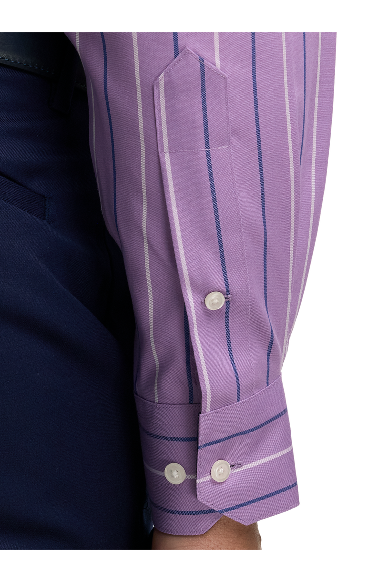 Cotton Point Collar Pinpoint Tailored Contrast Trim Button Cuff Long Sleeve, Alternate, color, Purple