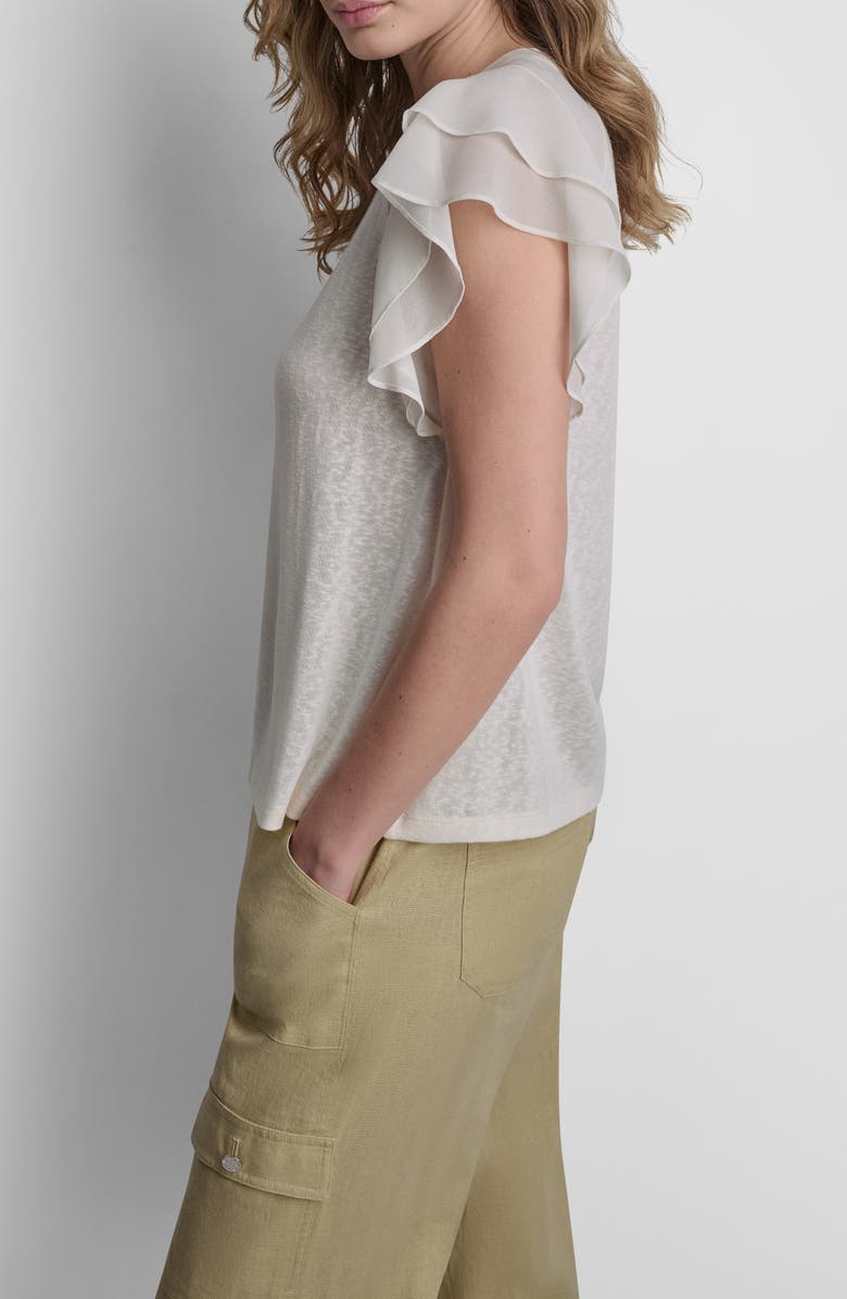 DKNY Seamed Raglan Sleeve Mixed Media T-Shirt, Alternate, color, 