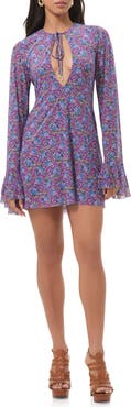 AFRM Kori Floral Cutout Bell Sleeve Mesh Minidress