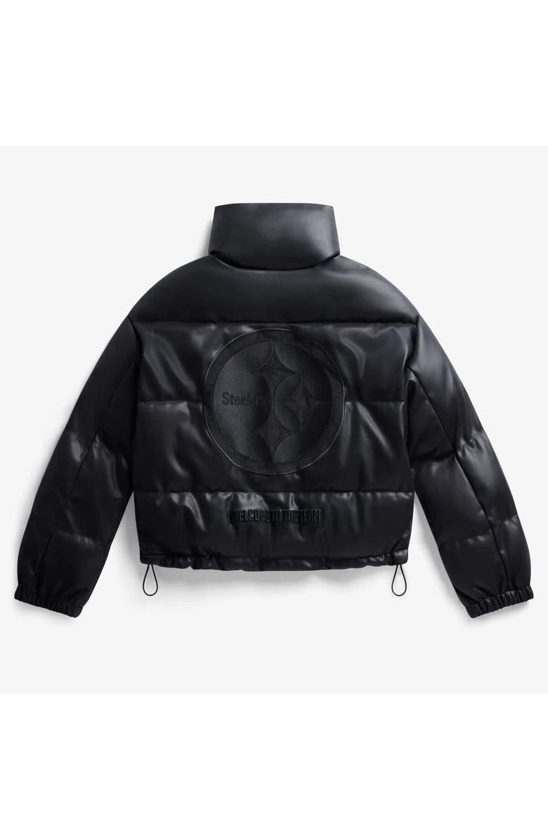 Off Season Women's  Black Pittsburgh Steelers Faux Leather Puffer Jacket, Alternate, color, Black