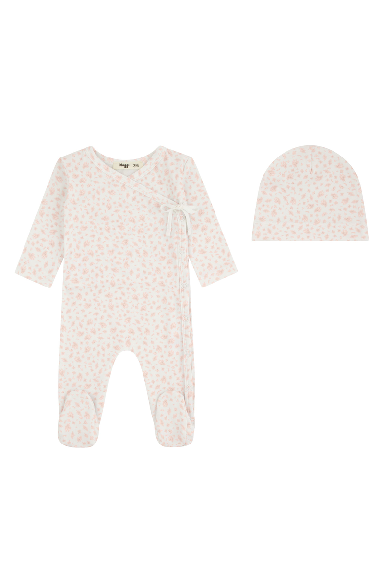 Floral Printed Wrap Footie and Beanie Set, Main, color, Floral Pink