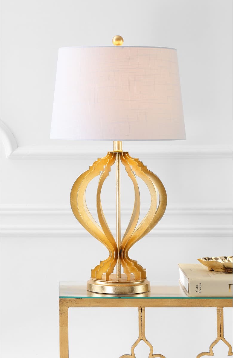 JONATHAN Y Sebastian 28.5" Metal Trellis LED Table Lamp, Gold Leaf, Alternate, color, Gold Leaf