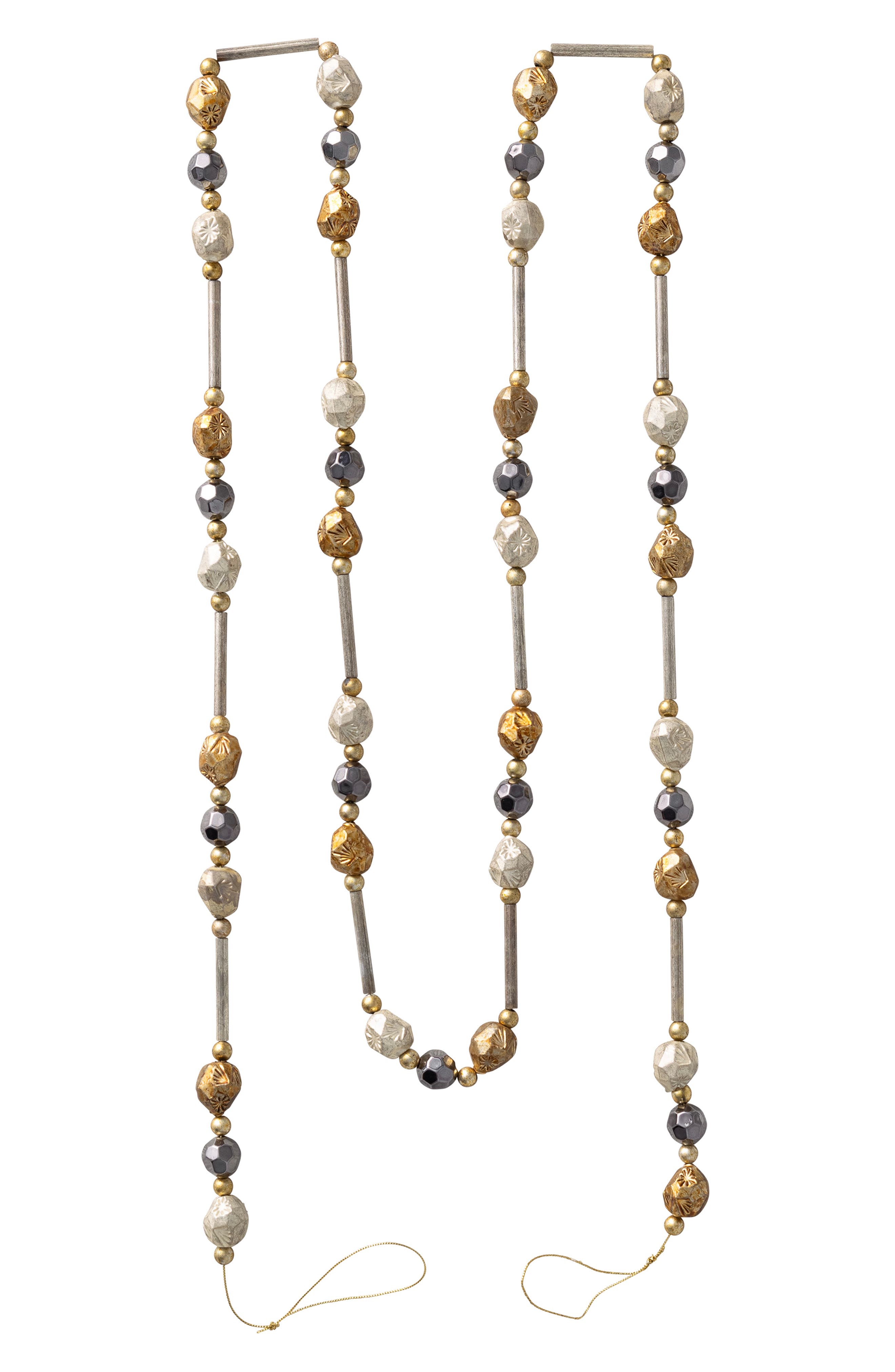 Balsam Hill Set of 3 Antiqued Beaded Garlands in Gold 