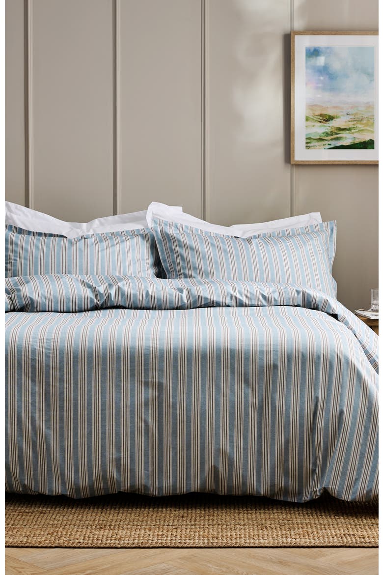 Calder Stripe Cotton Percale Duvet Cover Sets, Alternate, color, Blue