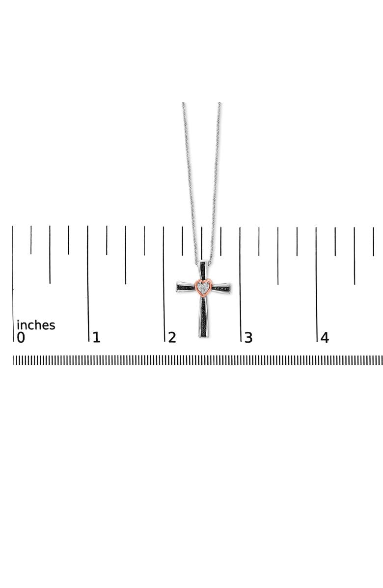 Haus of Brilliance 14K Rose Gold Plated Sterling Silver Black Rhodium Diamond Accent Heart Cross Pendant Necklace, Alternate, color, White Gold Over Silver