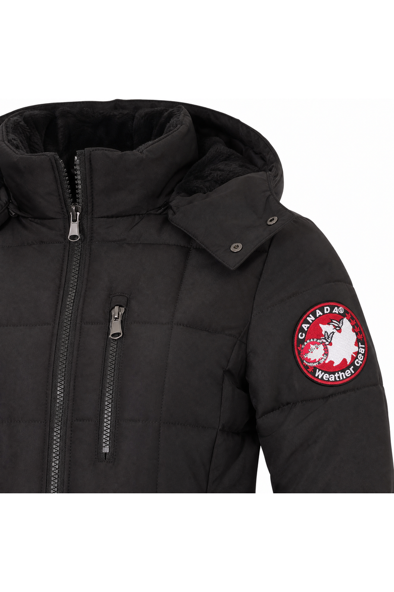 Women's High Pile Fleece Lined Hood Quilted Puffer Coat, Alternate, color, Black
