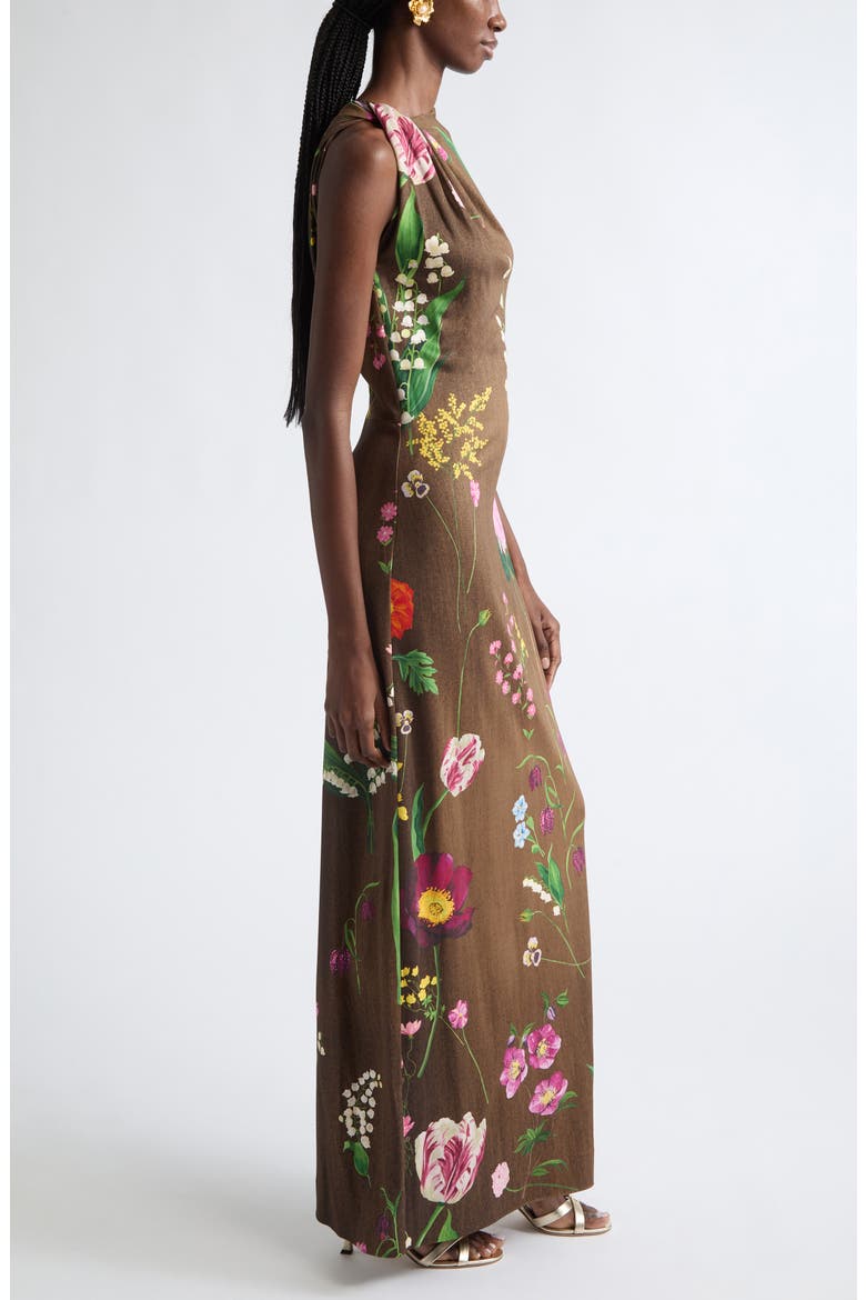 Mixed Botanical Milano Jersey Dress, Alternate, color, BROWN MULTI
