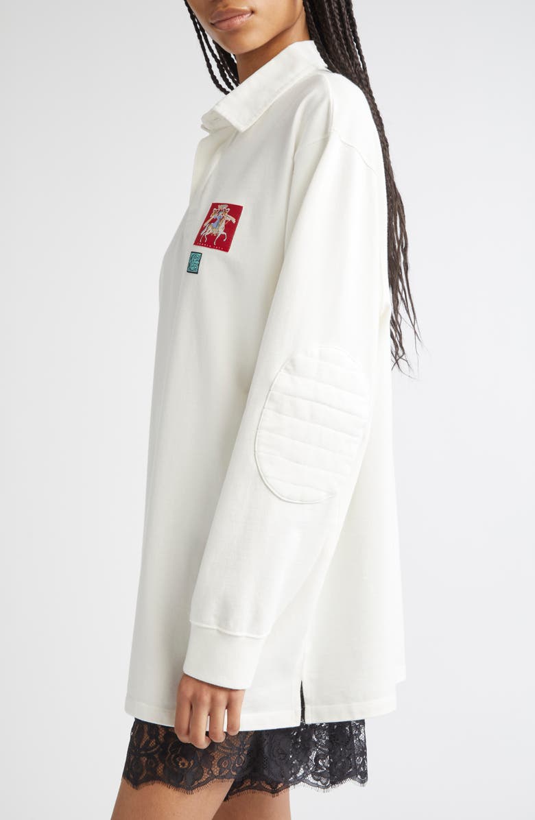 CONNER IVES Oversize Rugby Long Sleeve Organic Cotton Polo, Alternate, color, White