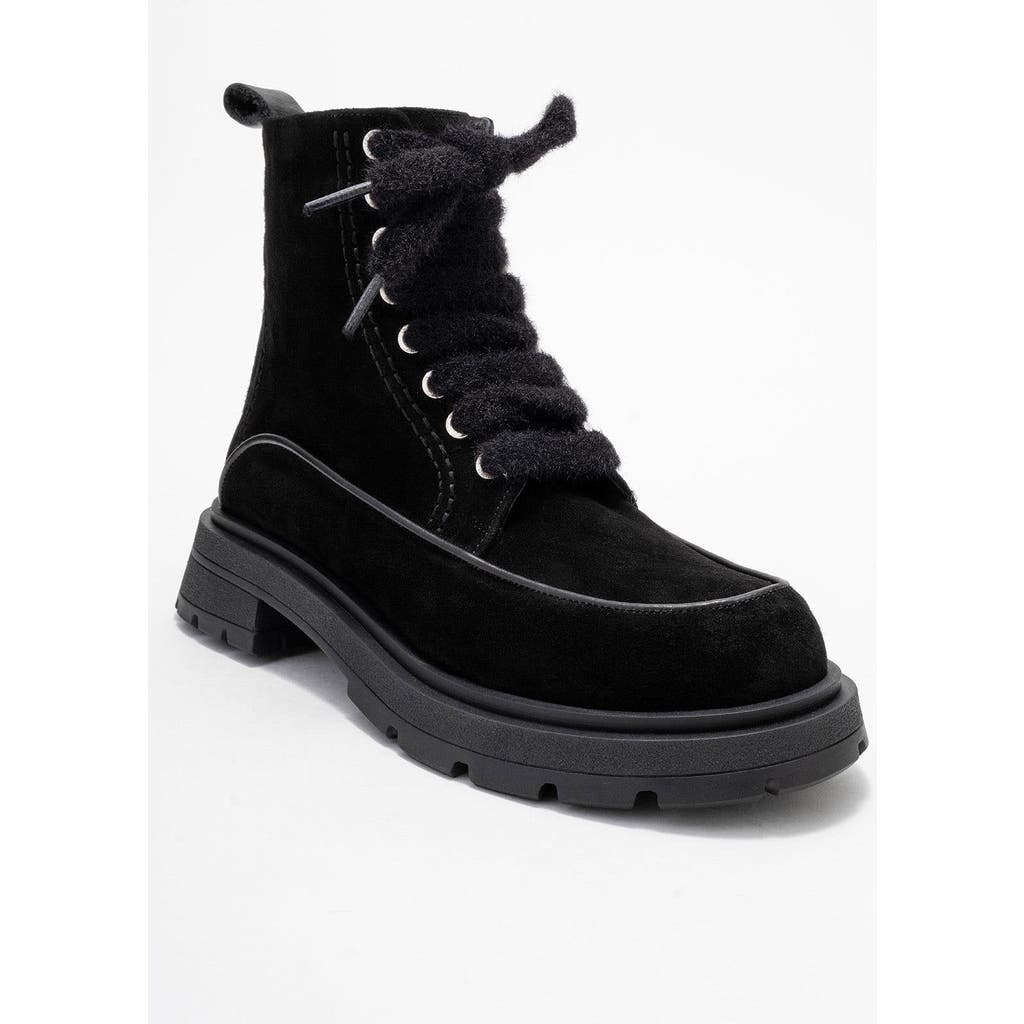 Forever & Always Shoes Mina Leather Combat Boot In Black