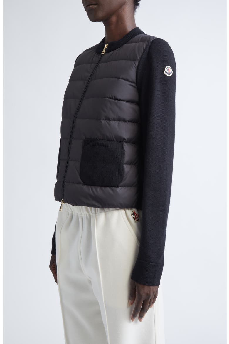 Virgin Wool Knit & Quilted Down Cardigan, Alternate, color, BLACK