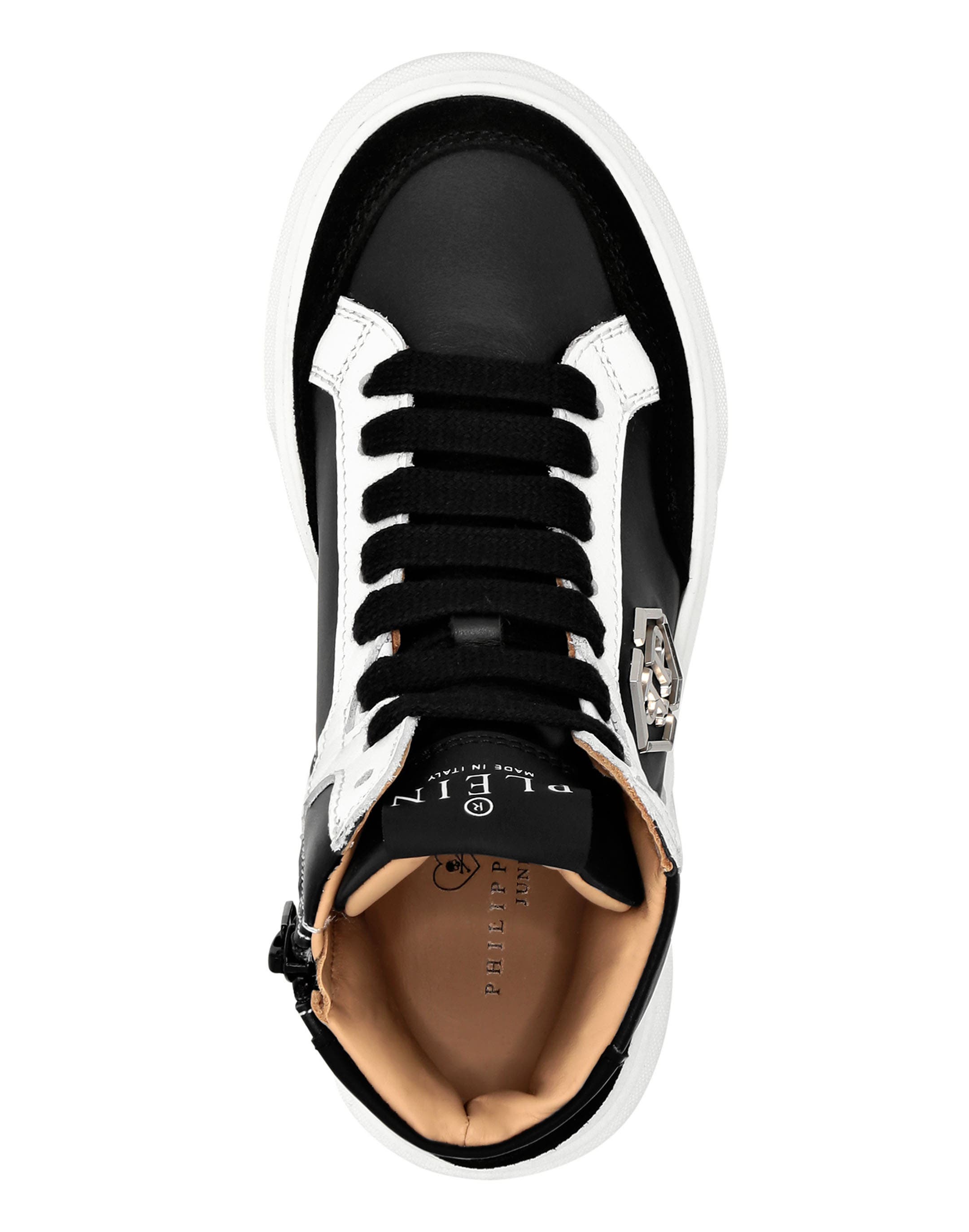 Leather Hi-Top Sneakers Hexagon Boy, Alternate, color, black/white