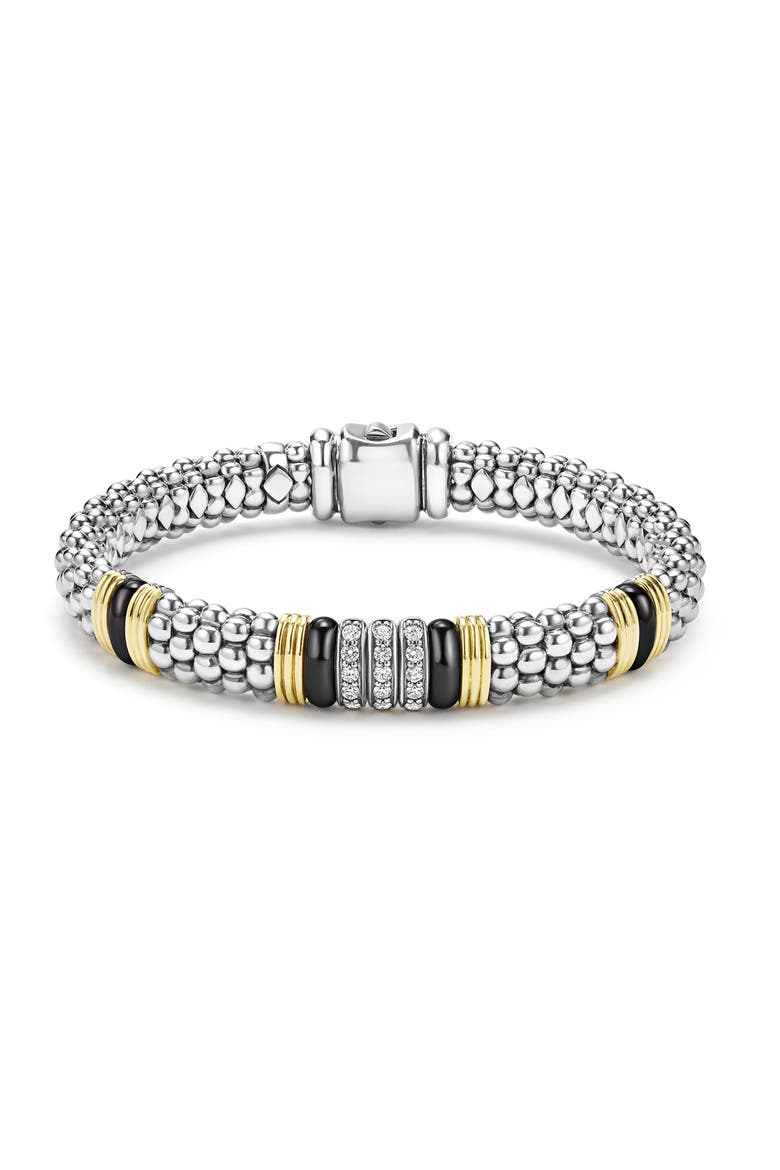Two-Tone Black Ceramic Station Diamond Bracelet, Main, color, TWO TONE