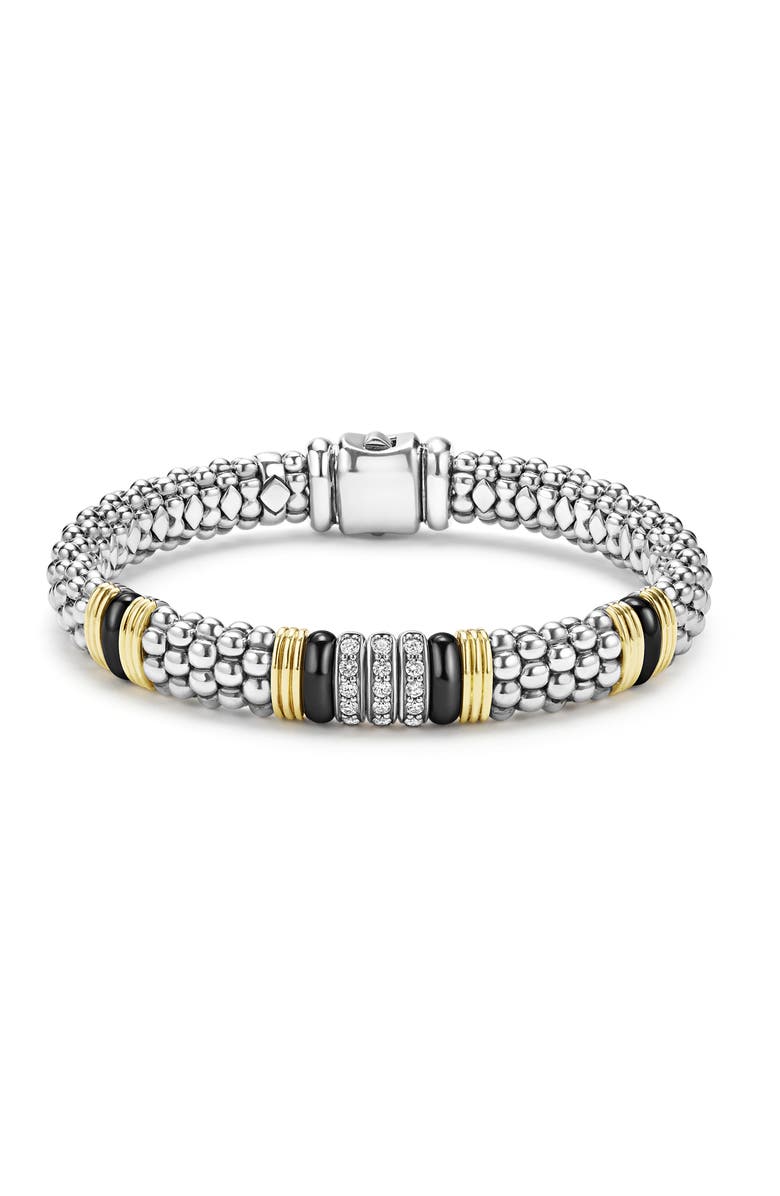 LAGOS Two-Tone Black Ceramic Station Diamond Bracelet, Main, color, Two Tone