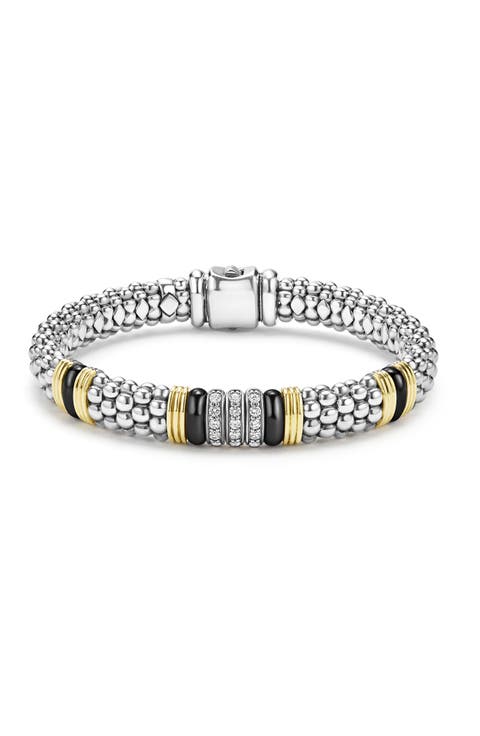 Two-Tone Black Ceramic Station Diamond Bracelet